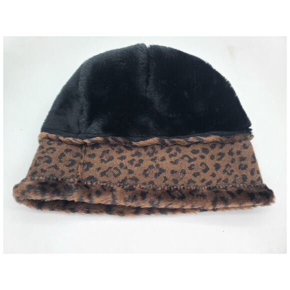 Leopard Print & Black Luxurious Soft Faux Fur Russian Hat Women's Size 7 3/8 - Picture 5 of 8